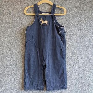 Janie And Jack Size 6-12M Rocking Horse Embroidered Blue Corduroy Overalls